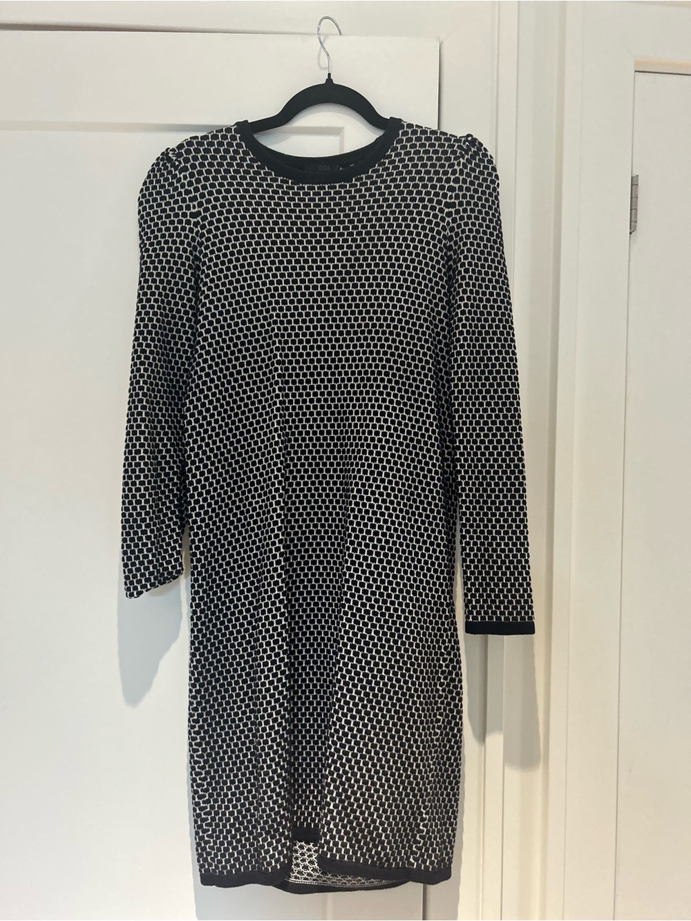 COS Blue and White Geometric Knit Dress